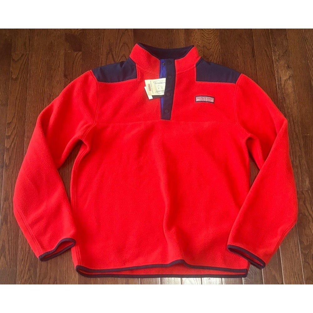 NWT Vineyard Vines Pullover‎ Fleece Shirt Medium Red